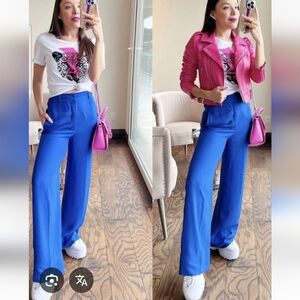 BCBGMaxAzria Blue Wide Leg Pants High Waisted